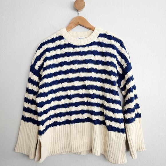 NEW Madewell Cable Knit Oversized Nautical Ecru Navy Stripe Stripe Sweater - Picture 5 of 12